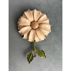 Vtg Long Stem Daisy Flower Brooch Ivory Tan Bloomcore P028